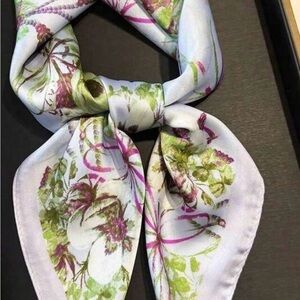 Floral Neck Scarf in White, Green & Pink